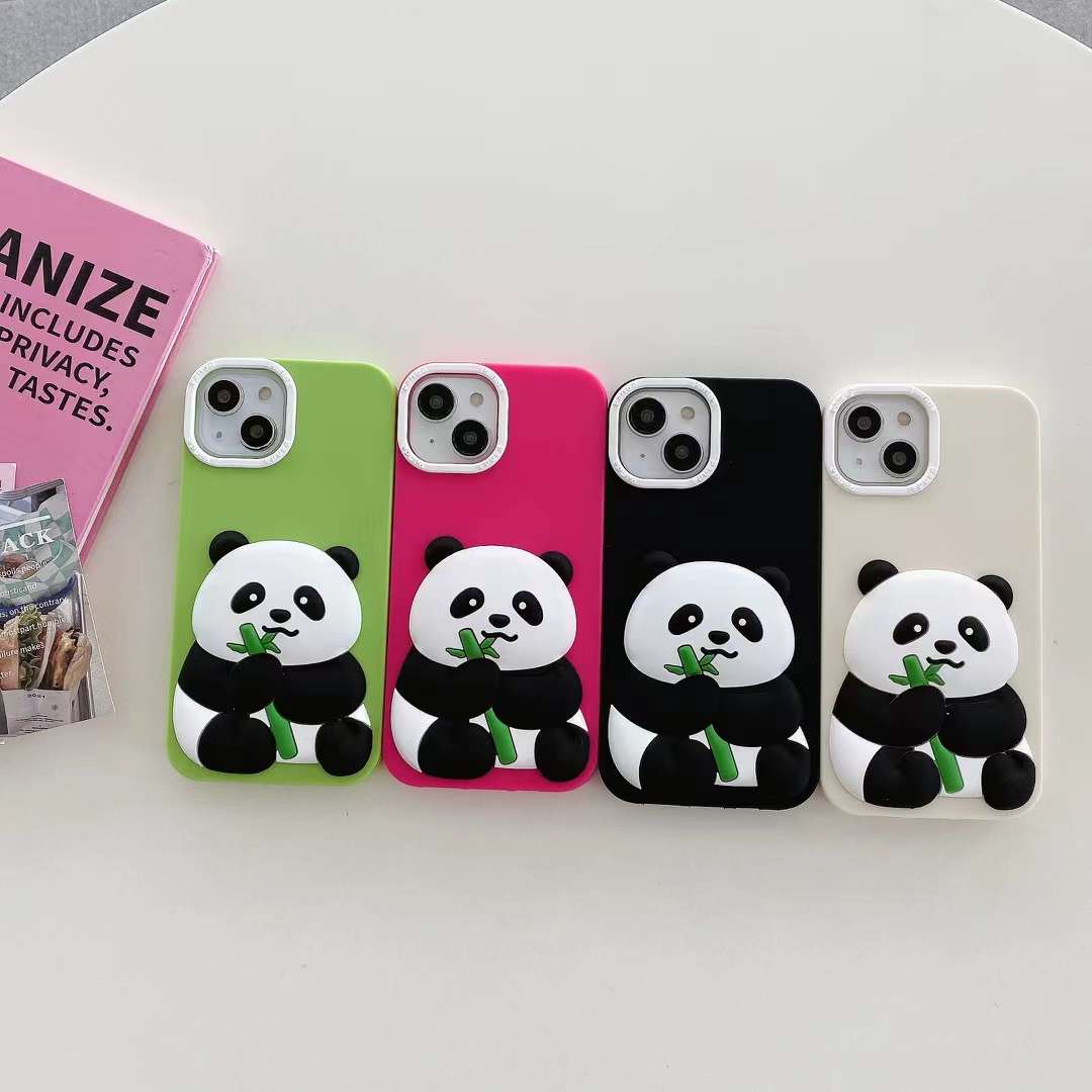 Panda With BamBoo Silicon Phone Cases - iPhone 15 Plus
